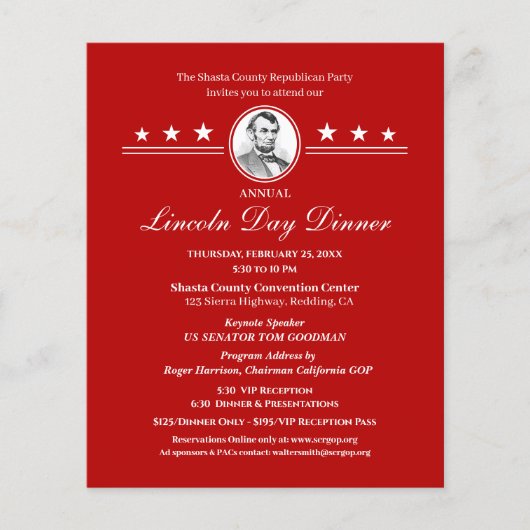 Lincoln Day Dinner Politischer Fundraiser Einladun (Vorderseite)