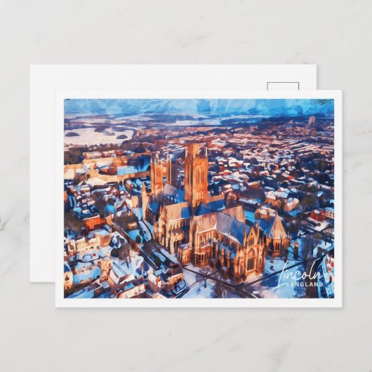 Lincoln England Schöne Wasserfarbenlandschaft Postkarte (Vorne/Hinten)