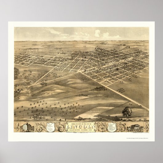 Lincoln, IL Panorama Karte - 1869 Poster (Vorne)