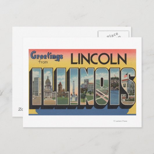 Lincoln, Illinois - Große Buchstabenszenen Postkarte (Vorne/Hinten)