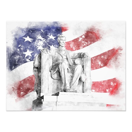 Lincoln Memorial Aquarell Amerikanische Flagge sch Fotodruck (Vorne)