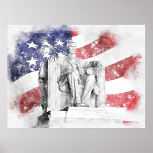 Lincoln Memorial Aquarell Amerikanische Flagge sch Poster