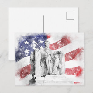 Lincoln Memorial Aquarell Amerikanische Flagge sch Postkarte