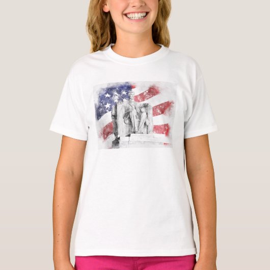 Lincoln Memorial Aquarell Amerikanische Flagge sch T-Shirt (Vorderseite)