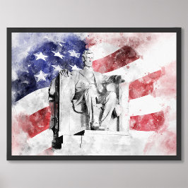 Lincoln Memorial Aquarell mit amerikanischer Flagg Fotodruck
