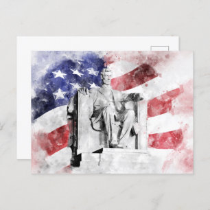 Lincoln Memorial Aquarell mit amerikanischer Flagg Postkarte