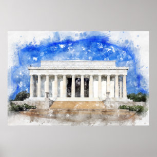 Lincoln Memorial Fassade in Aquarell Poster