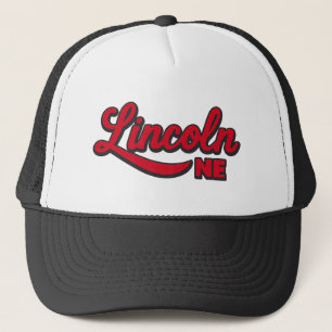 Lincoln NE Script Logo Bold Red Retro City Truckerkappe