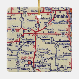 Lincoln NE Vintag Map Keramikornament