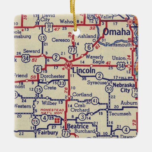 Lincoln NE Vintag Map Keramikornament (Vorderseite)