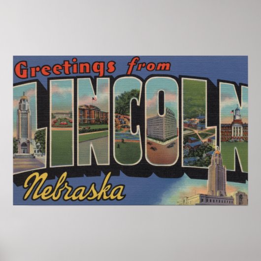 Lincoln, Nebraska - Große Briefmarkenszenen Poster (Vorne)