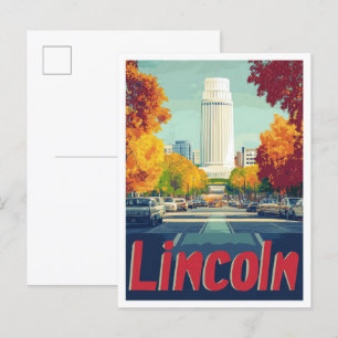 Lincoln Nebraska Kunst Vintage Reiseillustration Postkarte