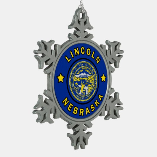 Lincoln Nebraska Schneeflocken Zinn-Ornament (Links)