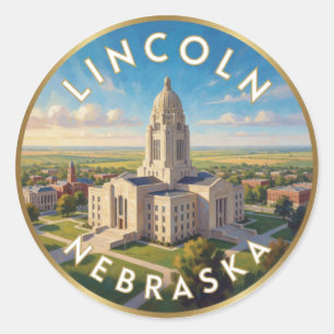 Lincoln Nebraska State Capitol Reise Runder Aufkleber