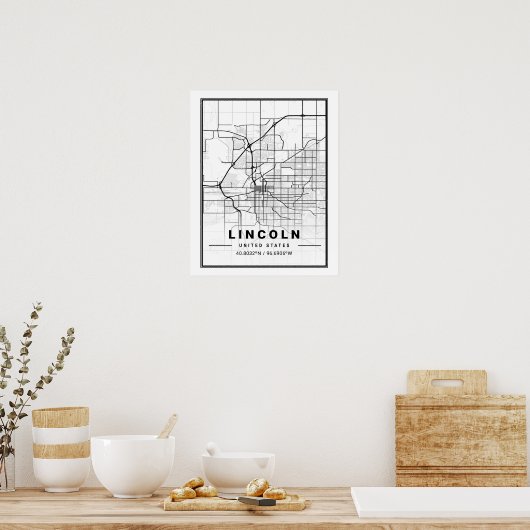 Lincoln Nebraska USA Travel City Map Poster (Küche)