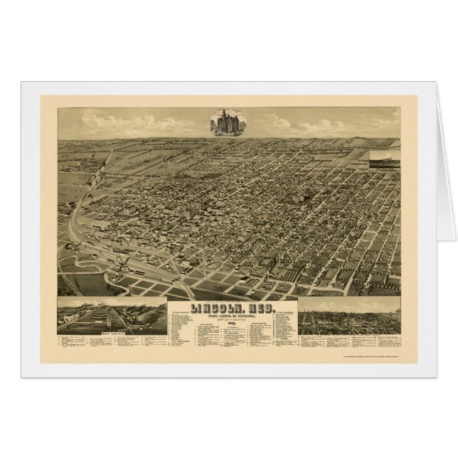 Lincoln, panoramische Karte Nes - 1889 (Vorderseite (Horizontal))