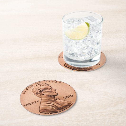 Lincoln Penny Runder Pappuntersetzer (Vor Ort)