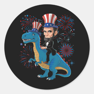 Lincoln reiten Dinosaurier Funny 4. Juli Firewo Runder Aufkleber