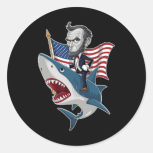 Lincoln reitet einen Hai 4. Juli Patriotic Graph Runder Aufkleber