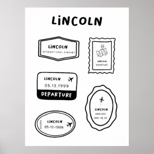 Lincoln - Sammlung von Briefmarke für Reise   Vint Poster