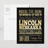 Lincoln Stadt Nebraska Typografie Kunst Postkarte (Vorne/Hinten)