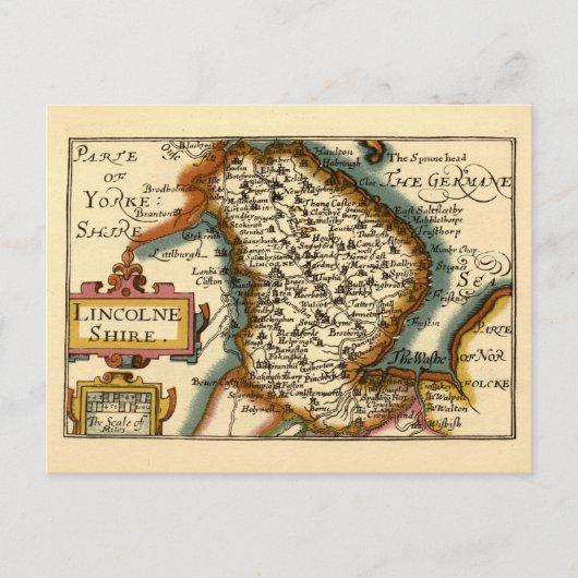 Lincolnshire Landkreis England Alte antike Karte (Vorderseite)