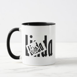 "Linda" Abstrakte Schwarz-Weiß-Typografie Kunst Tasse