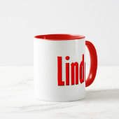 "Linda" Elegante einfache Rot- und Schwarz-Typogra Tasse (VorderseiteRechts)