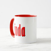 "Linda" Elegante einfache Rot- und Schwarz-Typogra Tasse (Vorderseite Links)