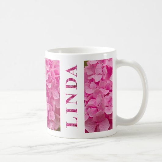 "Linda" in eleganter Rosa Hydrangea Blumenschrift Kaffeetasse (Rechts)