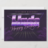 Linda Name Vorname lila retro Karte Geburtstag (Vorderseite)