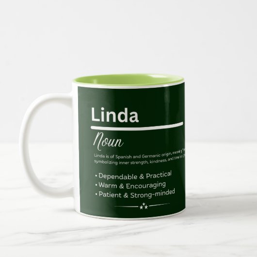 Linda, personalisierter Name Definition Tasse (Links)