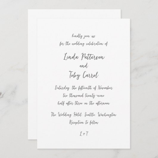 Linda Simple Modern Wedding Einladung (Vorne/Hinten)