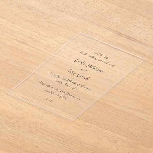 Linda Simple Modern Wedding rettet das Datum Acryleinladungen (Ablage )