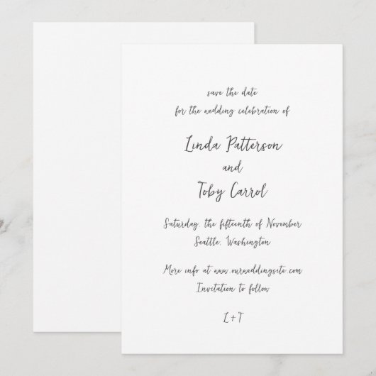 Linda Simple Modern Wedding Save The Date (Vorne/Hinten)