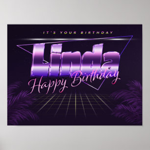 Linda Vorname lila retro Poster Geburtstag