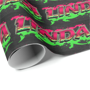 Linda Vorname Name Graffiti red green Geschenkpapier
