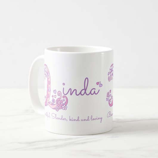 Lindanamensbedeutungs-Herz-Blume L Monogramm-Tasse Kaffeetasse (Vorderseite Links)