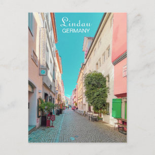 Lindau in Deutschland Alte Straße in Pastellfarben Postkarte