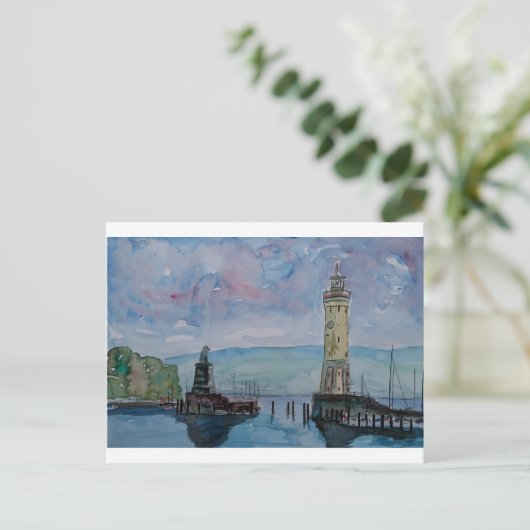 Lindau mit Löwen und Leuchtturm am Bodensee Postkarte (Stehend Vorderseite)