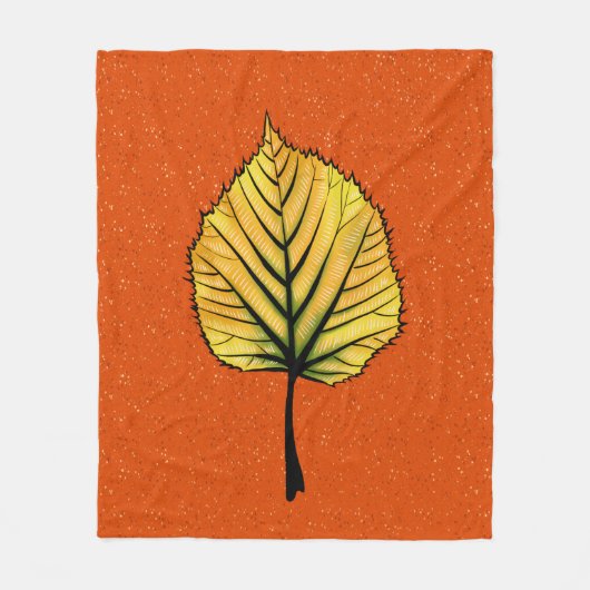 Linden Fall Leaf Art in Gelb und lebhaftem Orange Fleecedecke (Vorderseite)