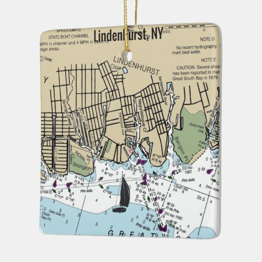 Lindenhurst NY Nautical Chart Keramikornament (Links)