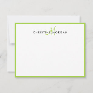 Lindgrün einfaches chic minimalistisches Monogramm Mitteilungskarte
