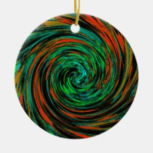 Lindgrün und Orange abstrakt Retro Twirl Keramik Ornament