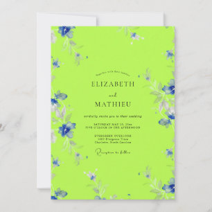 Lindgrüne Florale Aquarell-Hochzeit Einladung