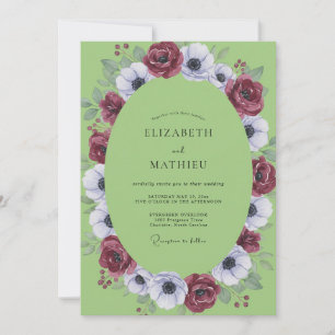 Lindgrüne melancholische botanische Hochzeit Einladung