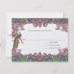 Lindgrüne und Himbeer-Damask-Hochzeitseinladung RSVP Karte
