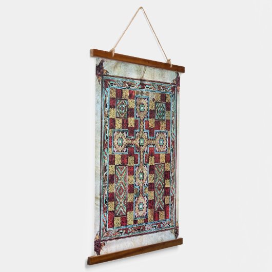 Lindisfarne Gospels Illustriert Manuskript Wandteppich Mit Holzrahmen (Gewinkelt)