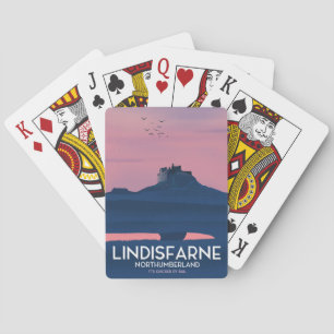 Lindisfarne Northumberland Burg Reiseplakat. Spielkarten