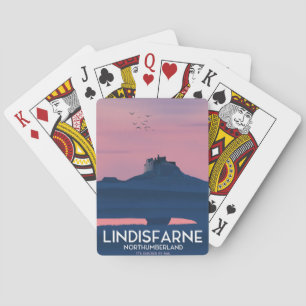 Lindisfarne Northumberland Burg Reiseplakat. Spielkarten